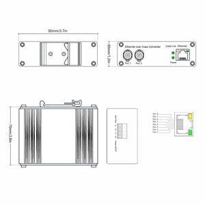 Switch Industriale <span class=keywords><strong>Ethernet</strong></span> Coax Extender 1200m 10/100/1000Mbps Full-Duplex con Supporto PoC+PoE, Anti-Interferenza, Montaggio su Guida DIN e a Parete - Product Image 3