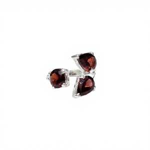 Handmade 925 Sterling <b>Silver</b> Three <b>Garnet</b> Gemstone Open <b>Ring</b> Adjustable Designer Jewelry for Wedding Party Wear - Product Image 2