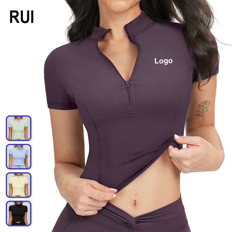 RUIQUWIN Women's Quick-Dry Breathable Yoga Top Naked Feel with Stand Collar Zipper Sports Outdoor Running Fitness Wear