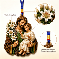 Ornement suspendu personnalisé en résine UV gaufrée, thème religieux catholique chrétien, Saint Joseph, Sainte Famille, Bébé Jésus, vente en gros d'usine