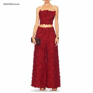 Custom Womens Burgundy Strapless Crop <strong>Top</strong> Distressed Frayed Texture Layered Wrap Front Raw Hem <strong>Bandeau</strong> Manufacturer - Product Image 2