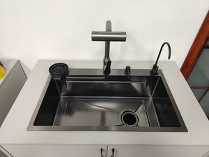 Trung Quốc Nhà máy hiện đại lớn duy nhất gắn kết bồn rửa nhà bếp Vòi tổ ong dày thép không gỉ ba lỗ với pull out vòi - Product Image 3