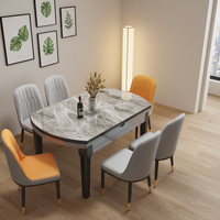 Table à manger extensible et pliable en pierre frittée avec structure en bois massif, design moderne et luxueux