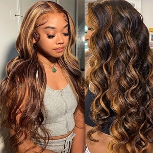 Perruque Lace Frontale HD 13x4/13x6 Transparente en Cheveux Humains, Ondulée, <span class=keywords><strong>Blond</strong></span> Miel Mèches P4/27, 32-34 Pouces, pour Femmes - Product Image 2