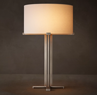 Lampe de table moderne haut de gamme à double poteau en laiton, abat-jour en lin, pour salle de lecture, E26, flexible, écologique, simple