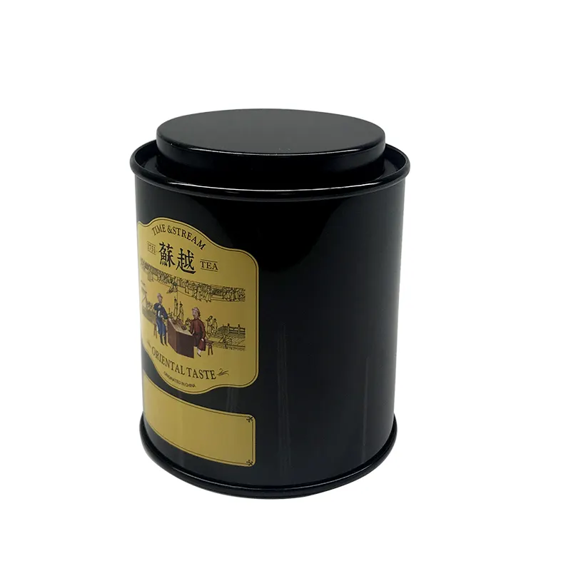 Wholesale 1 2 3 4 5 KG Round Metal Packaging Black And Gold Green Lids Tea Tin Can