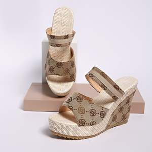 Venta al por mayor directa de fábrica: Sandalias de lona con punta abierta, sandalias de verano con tacón de cuña, sandalias de moda. - Product Image 4