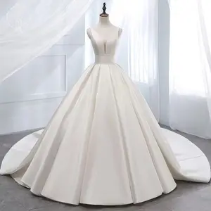 S418F 2021 नई डबल कंधे साटन सरल मध्य-कमर बड़े आकार शादी की पोशाक