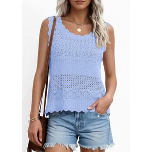 Débardeur en crochet pour femme, sans manches, bleu, en dentelle, style bohème, pour l'été, 100% coton, respirant, vêtement d'extérieur - Product Image 4
