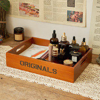 Plateau de rangement en bois de style japonais fait main vintage avec compartiments, finition teintée antique, ornement artisanal de bureau pour la décoration intérieure et les cadeaux