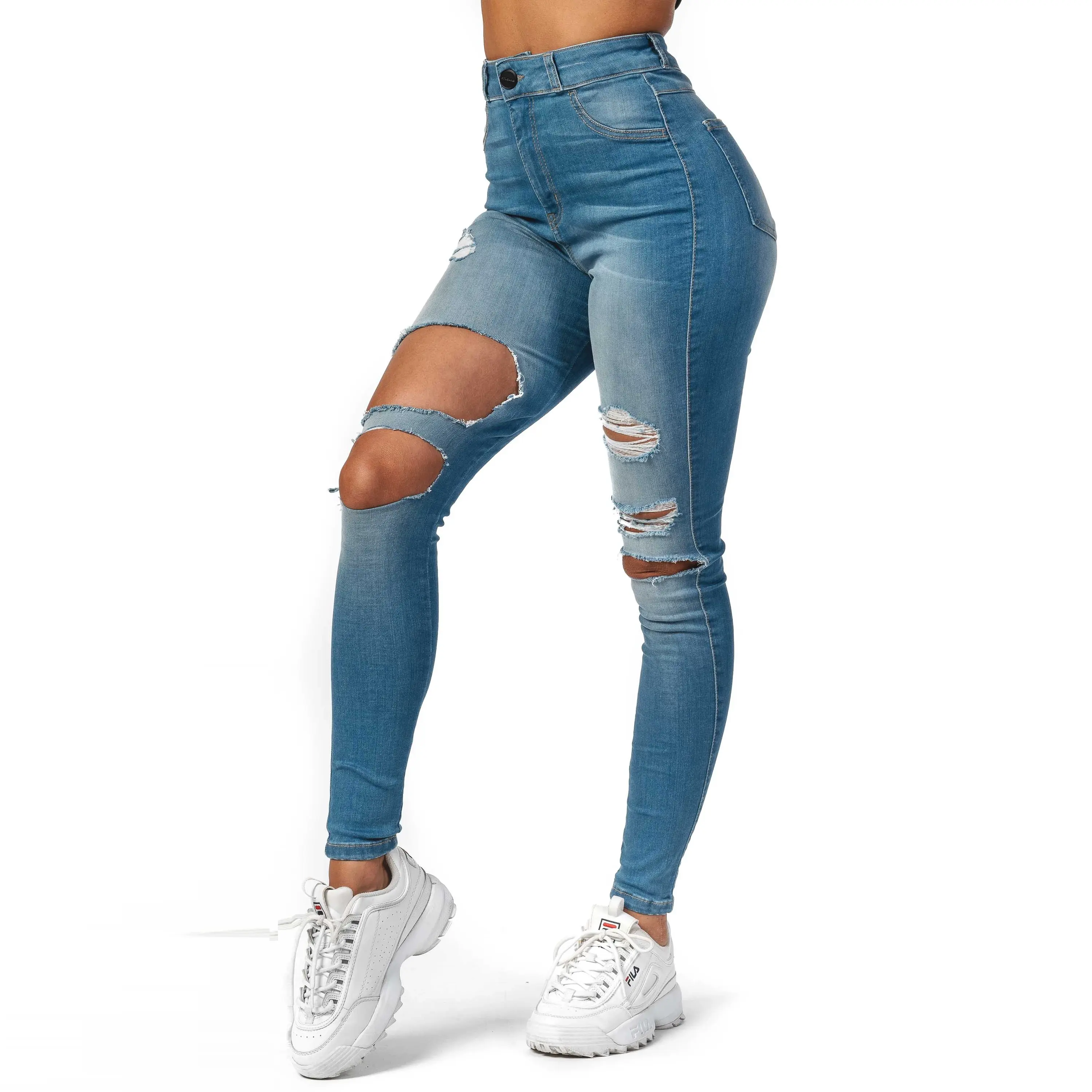 Damen Regular Super Ripped High Waisted Casual Wear Bequeme Fitness Jeans für Frauen