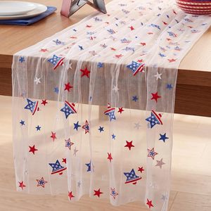 Tiamon Patriotic Table <b>Runner</b> 28 x 120 Inch Embroidered Stars Red White <b>Blue</b> Party Decor USA Flag Theme - Product Image 1