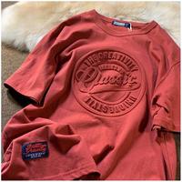 T-shirt Homme Premium Original 100% Coton Col Rond Vintage Logo Délavé Couleur Blanc Brique Épais pour l'Été