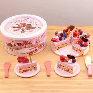 Set Mainan Kue Ulang Tahun Mainan Buatan Tangan Model Furnitur Anak Miniatur Pemotong Dapur Mainan Kayu Dapur Mainan Kayu