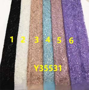 Schwer Perlenverzierte Luxuriöse 3D-Spitzenstoffe mit Pailletten Tüllspitze Handgefertigte Schwer Verzierte Spitze - Product Image 2