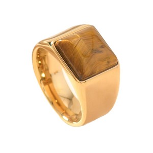 Anel de Aço Inoxidável Polido Simples com Pedra Olho de Tigre Preta para Homens, para Joias de Moda e Joias Finas - Product Image 5