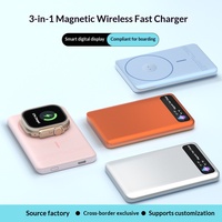 Batterie externe magnétique ultra-fine 3-en-1, charge rapide sans fil, portable, pour montre, écouteurs et téléphone portable