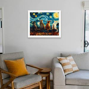 Kit de peinture d'animaux par numéros pour adultes-DIY Chats assis dans une rangée <span class=keywords><strong>sous</strong></span> le <span class=keywords><strong>ciel</strong></span> étoilé 16x20 pouces, Cadeaux d'art sans cadre - Product Image 4