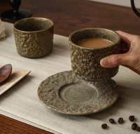 Tasse à café en céramique rustique antique avec soucoupe, style rétro Moyen-Orient, mug à expresso, tasse à thé domestique, vente en gros