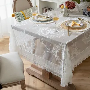 Винтажные французские белые кружевные прямоугольные скатерти элегантные свадебные декоративные скатерти для домашнего стола