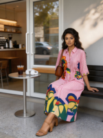 Robe décontractée musulmane à manches courtes, imprimée de pétales et rayée, collection été 2026, vente en gros pour boutiques