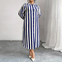 Robe chemise à rayures pour femmes grande taille, à manches longues, à simple boutonnage, coupe droite, jupe décontractée pour femme, grande taille 1XL-5XL