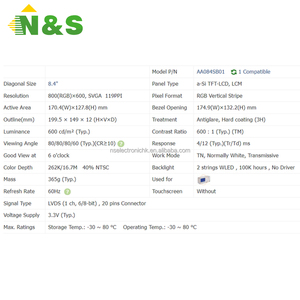 8.4" 800*600 LCD Display <b>Module</b> For Industrial <b>Control</b> Medical Automotive Equipment AA084SB01 - Product Image 4