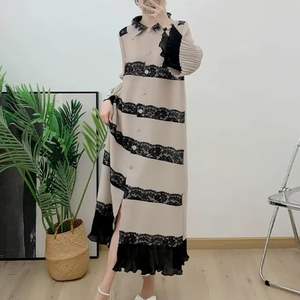 Robes longues plissées élégantes pour femmes, à simple boutonnage, de haute qualité, coupe ample, col rabattu, style décontracté - Product Image 2