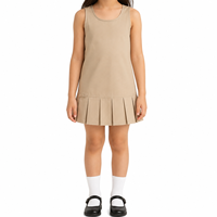 Uniforme Escolar Personalizado con Logotipo, Vestido Escolar Color Caqui sin Mangas con Pliegues para Niñas, Jumper Infantil, Uniformes Escolares, Ropa de Trabajo