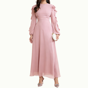 Vestito Lungo Elegante da Donna con Volant e Maniche Lunghe, Vestito Casual Aderente con Collo Tondo - Product Image 5