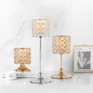 Oro e argento candelabri geometrici pilastro di cristallo portacandele per la decorazione della tavola di nozze