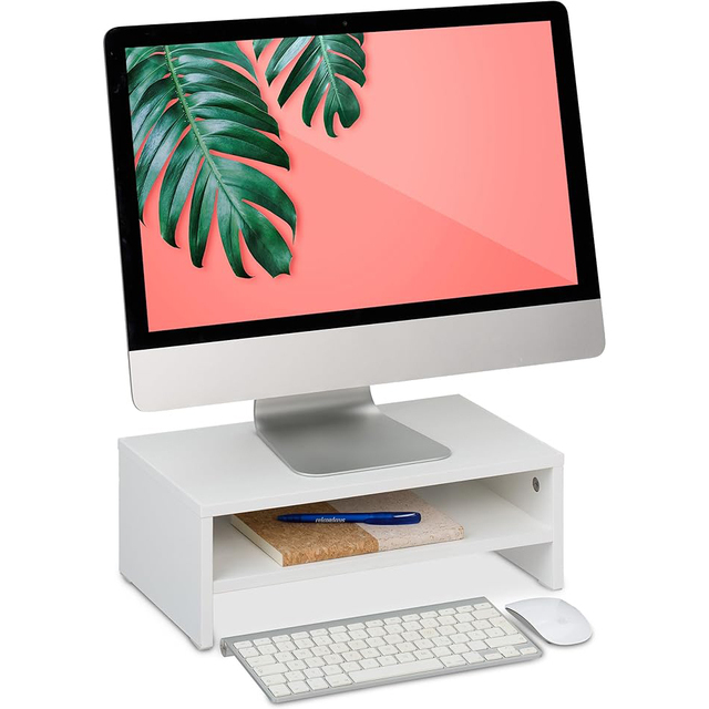 Wood Computer Monitor Stand Screen Riser with Storage for Desk