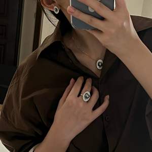 Ensemble collier, bague et boucles d'oreilles en argent sterling S925 avec perle grise de Tahiti Shijia et diamants complets pour femmes, bijoux fins et raffinés - Product Image 4