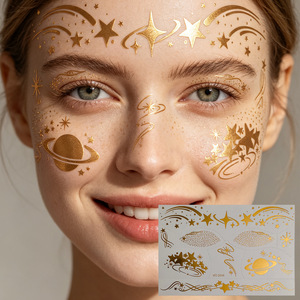 สติ๊กเกอร์สักลายหน้าฟอยล์สีทองลายท้องฟ้าเต็มไปด้วยดวงดาวกันน้ำสำหรับงานปาร์ตี้เทศกาลดนตรี - Product Image 1