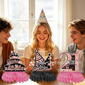 Pink Honeycomb Tabletop Decorations 21st Birthday Party Supplies Die Cut Paper Cake <b>Balloon</b> Star Gift Box <b>Centerpieces</b> - Product Image 3