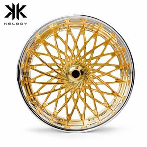 Jantes forgées en alliage d'aluminium KELODY, finition maille dorée, lèvre chromée, design Deep Dish, 20-24 pouces, 5x112 5x120 5x130, nouveau modèle, <span class=keywords><strong>ET</strong></span> 25mm - Product Image 1
