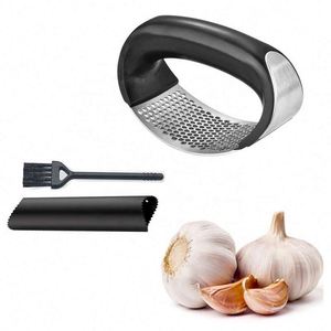 Kitchen Accessories Hot Selling Pressed Garlic <b>Chopper</b> Three-piece Stainless Steel Garlic Press with Peeler and Brush - Product Image 1