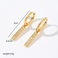 Boucles d'oreilles pendantes en acier inoxydable avec zircon carré long, luxe léger, plaqué or 18 carats, imperméables, bijoux pour femmes