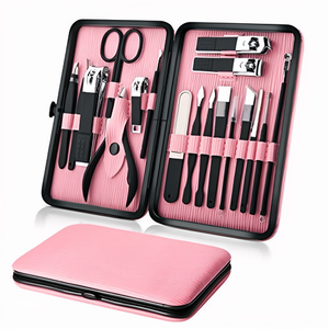 Kit professionnel de manucure et pédicure - Outils de toilettage durables pour femmes, 18 pièces, pour voyage et maison (rose) - Product Image 1