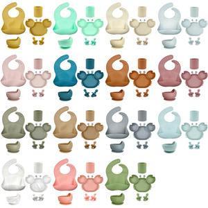 Juego de alimentación de bebé de silicona sin BPA para recién nacido, 6 piezas, plato de cangrejo, cuenco de succión con cuchara y tenedor, babero impermeable para bebé - Product Image 5