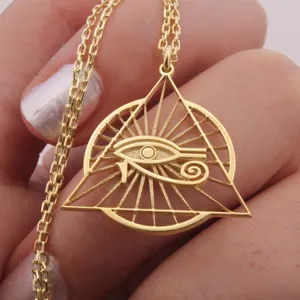 Eye of Horus Jewelry Necklace Eye of Ra Ancient Egypt Amulet Necklace Wholesale 18K Gold Plated Geometric Hollow Eye Necklace