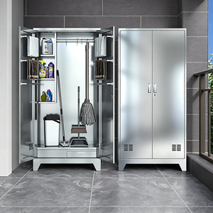 <span class=keywords><strong>Armoire</strong></span> de nettoyage double <span class=keywords><strong>porte</strong></span> en acier inoxydable 1800*900*400mm, ventilée, pour rangement de balais et serpillères, idéale pour usage commercial, scolaire et salle de bain - Product Image 3