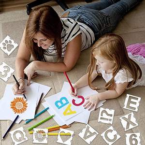 Pochoirs décoratifs avec symboles de lettres et nombres, pour créations artisanales, modèles d'alphabet, faciles à poser, Kit de peinture sur le bois, 46 pièces - Product Image 3