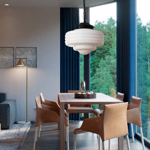 Lampe suspendue en verre artistique ronde E27 220V LED à bordure noire pour cafés, bars, restaurants, hôtels - Product Image 2