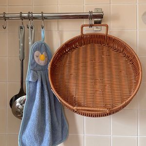 Panier de rangement ovale en imitation rotin de bambou avec poignées pour fruits, collations, plateau de service alimentaire - Product Image 3