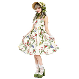 Vestido de Verano con Estampado Floral, Corte en A, Sin Tirantes, Cintura Natural, Estilo Hepburn de los Años 50, para Uso Diario - Product Image 1