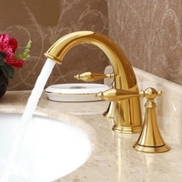 Robinet de salle de bain personnalisable CE en cuivre, chaud/froid, à trois trous, anti-éclaboussures, avec double poignée, pour lavabo