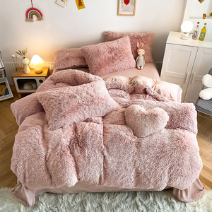 Hot Bán Thiết Kế <span class=keywords><strong>Comforter</strong></span> Bộ Sang Trọng 4 Miếng Dày Bảo Vệ Ấm Mùa Đông San Hô Nhung Tấm Ga Giường Khăn Choàng Bộ Đồ Giường Rắn - Product Image 1