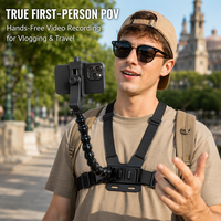 Sangle de fixation pour téléphone sur poitrine avec bras flexible col de cygne de 20,5 cm, kit de harnais corporel mains libres pour vidéo POV pour smartphones et caméras d'action