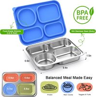 Edelstahl-Lunchbox, auslaufsicher, Metall-Bento-Box, Behälter mit 4 Fächern, Lebensmittelbehälter zum Mitnehmen mit Deckel für Kinder und Erwachsene